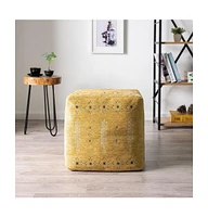 18" Yellow Polyester Blend Ottoman