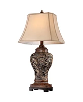 Traditional Table Lamps 32.5" Tall Set of 2 Bronze Brown Carved Leaf Openwork Vase Tan Rectangular Shade Decor for Living Room Bedroom House Beds