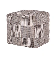 18" Brown Cotton Cube Geometric Pouf Ottoman