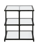 Contemporary Square End Table with Tempered Glass Top and Dual Shelves