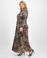 Anne Klein Plus Printed Mesh Long-Sleeve Maxi Dress