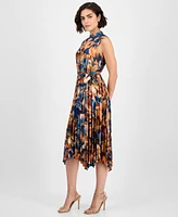 Tahari Asl Women's Printed Pleated Sleeveless Midi Dress