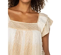 Liverpool Los Angeles Petite Cotton Frayed Square-Neck Top