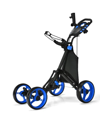 Golf Push Pull Cart with Foot Brake-Blue