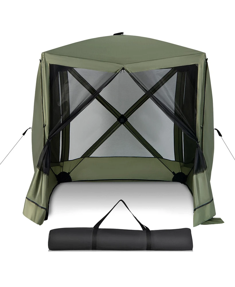 6.7 x 6.7 Feet Pop Up Gazebo with Netting and Carry Bag-Green