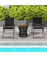 Outdoor Folding Sling Chairs with Armrest and Backrest-Black