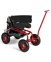 Rolling Garden Cart with Height Adjustable Swivel Seat and Storage Basket