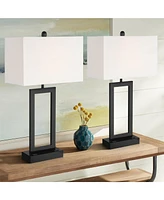 Todd 30" Tall Large Rectangular Modern End Table Lamps Set of 2 Usb Port Ac Power Outlet Black Metal Living Room Charging Bedroom Bedside Nightst