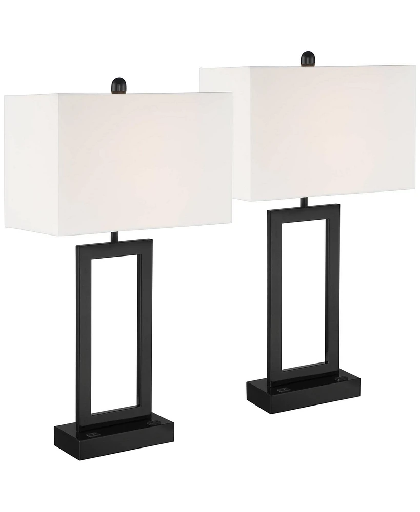 Todd 30" Tall Large Rectangular Modern End Table Lamps Set of 2 Usb Port Ac Power Outlet Black Metal Living Room Charging Bedroom Bedside Nightst