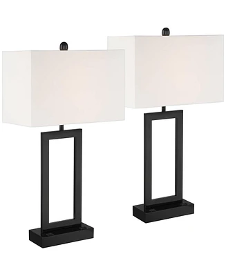 Todd 30" Tall Large Rectangular Modern End Table Lamps Set of 2 Usb Port Ac Power Outlet Black Metal Living Room Charging Bedroom Bedside Nightst