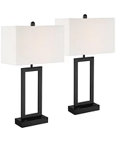 Todd 30" Tall Large Rectangular Modern End Table Lamps Set of 2 Usb Port Ac Power Outlet Black Metal Living Room Charging Bedroom Bedside Nightst