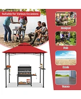 8 x 5 Feet Outdoor Barbecue Grill Gazebo Canopy Tent Bbq Shelter-Red