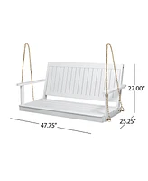 Patio Furniture Porch Swing with Slat Design, 2-Seater Hanging Bench with 8 Ft Chains