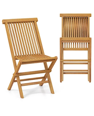 Outdoor Teak Wood Chairs Set of 2 with Slatted Seat and Backrest