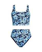 Lands' End Women's Tugless Midkini Top and High Waisted Bottom Swimsuit Set
