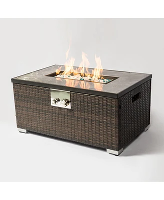 Outdoor Fire Table Propane Fire Pit Rattan gas fire table, gas fire table with tile tabletop