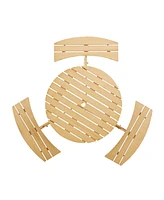 Outdoor 6 Person Picnic Table, 6 person Round Picnic Table with 3 Built-in Benches, Umbrella Hole