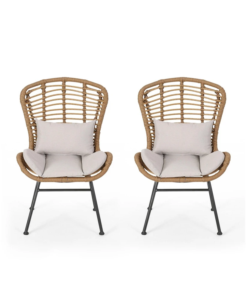 Set of 2 Wicker Chairs with Cushion Outdoor Dining Chairs
