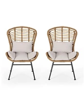 Set of 2 Wicker Chairs with Cushion Outdoor Dining Chairs