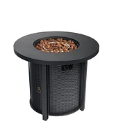 30 in. Round 40,000 Btu Outdoor Propane Fire Pit Table with Steel Tabletop, Lid and Rocks