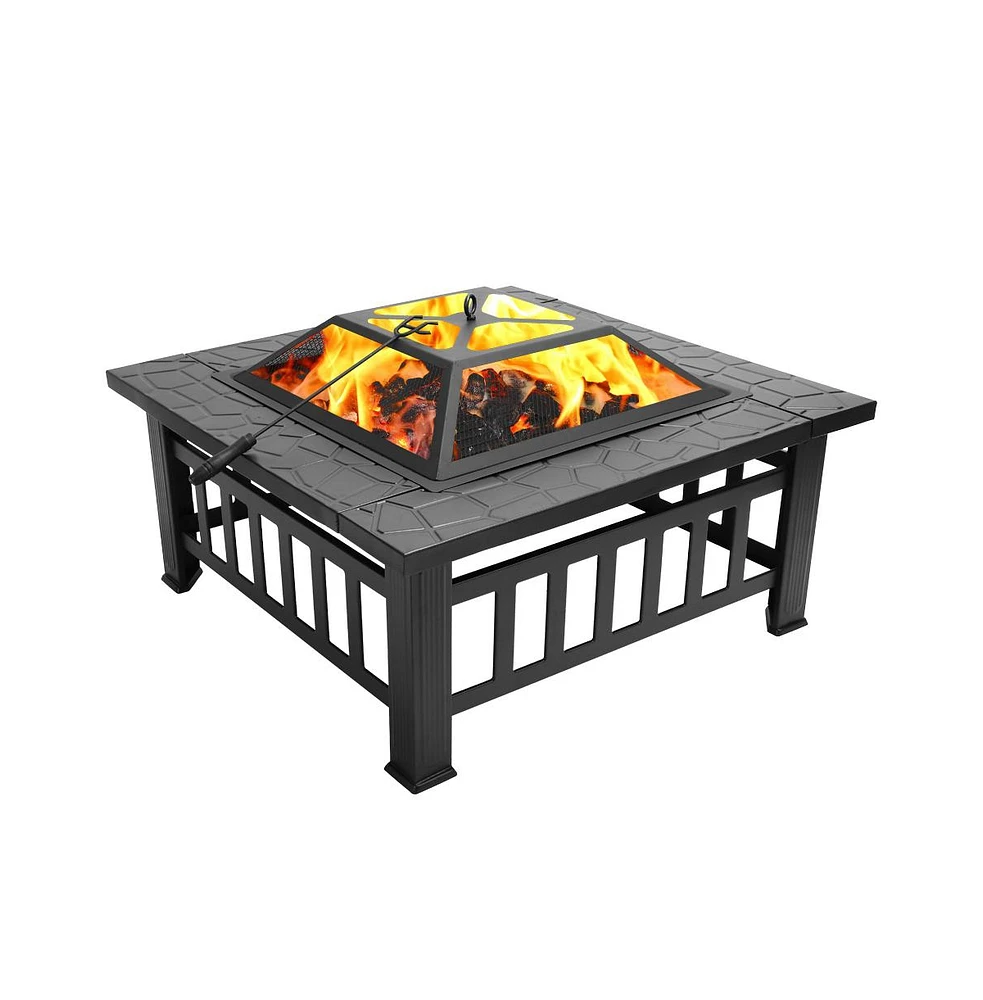 32 in. Outside Portable Metal Wood Burning Fire Pit Square Fire Pits and Outdoor Fireplaces for Patio, Camping