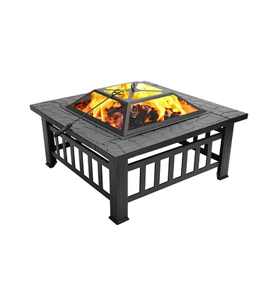 32 in. Outside Portable Metal Wood Burning Fire Pit Square Fire Pits and Outdoor Fireplaces for Patio, Camping