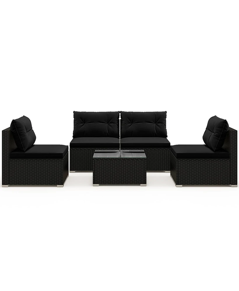 5-Piece Outdoor Patio Furniture Set with Cushions and Coffee Table-Black