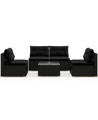 5-Piece Outdoor Patio Furniture Set with Cushions and Coffee Table-Black