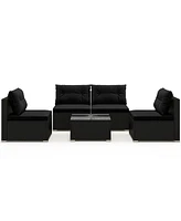5-Piece Outdoor Patio Furniture Set with Cushions and Coffee Table-Black