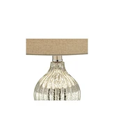 Lili Table Lamps 25" High Set of 2 Fluted Mercury Glass Brushed Silver Metal Double Gourd Drum Shade Decor for Living Room Bedroom House Bedside