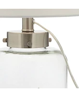 Country Coastal Small Accent Table Lamps 20.5" High Set of 2 Clear Glass Fillable Shells White Drum Shade Decor for Living Room Bedroom Beach Hou