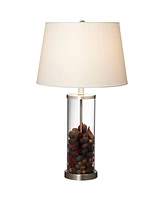 Modern Coastal Style Table Lamps 26" High Set of 2 Fillable Clear Glass Steel Metal White Empire Fabric Shade for Living Room Bedroom Beach House