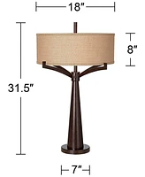 Tremont Mid Century Modern Industrial Table Lamps 31.5" Tall Set of 2 Rich Bronze Iron Burlap Fabric Drum Shade for Living Room Bedroom House Bed