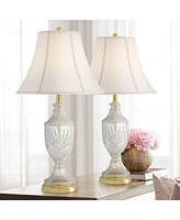 Traditional Glam Luxury Table Lamps 26.5" High Set of 2 Clear Glass Urn Brass Gold Metal White Cream Bell Shade Decor for Living Room Bedroom Hou