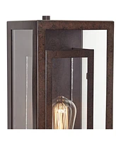 Double Box Rustic Industrial Farmhouse Outdoor Wall Light Fixtures Set of 2 Bronze 15 1/2" Clear Glass for Exterior Barn Deck House Porch Yard Pa