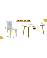 71" Rectangular Glass Dining Table Set with 8 Gray Pu Chairs