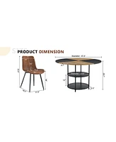 47" Round Dining Set: Table & 4 Brown Chairs