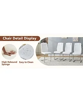 63" Snow Mountain Table & 6 White Pu Chairs
