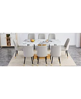 71" Pandora Glass Dining Set w/ 8 Gray Pu Chairs