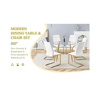 Glass Table & 6 Pu Leather Chairs - Modern & Luxurious