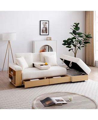 Convertible Sleeper Sofa Bed with Storage & Drop Down Table - Beige