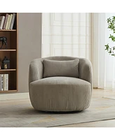 34" Wide Corduroy Swivel Barrel Chair with Pillow - Light Gray