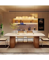 Tribesigns 78.7" Sintered Stone Dining Table for 8-10,Luxury Rectangular Kitchen Table with Solid Wood Legs, Mid-Century Dining Room Table Dinner Tabl