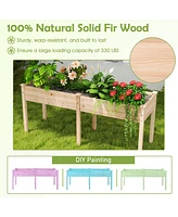 Fir Wood Outdoor Raised Garden Bed with Divider Panel and Drainage Holes