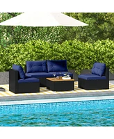 5 Piece Outdoor Furniture Set with Solid Tabletop and Soft Cushions