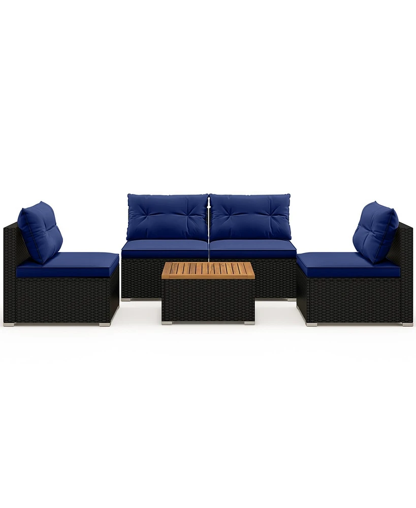 5 Piece Outdoor Furniture Set with Solid Tabletop and Soft Cushions