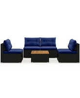 5 Piece Outdoor Furniture Set with Solid Tabletop and Soft Cushions