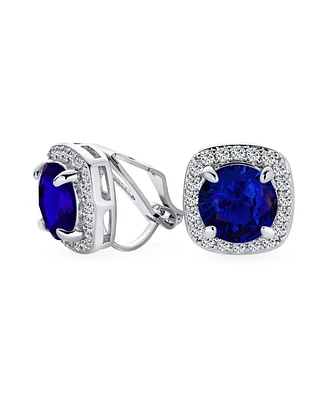 Bling Jewelry Traditional 2CT Solitaire Round Cubic Zirconia Cz Square Halo Clip On Stud Earrings Non Pierced
