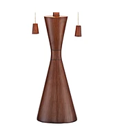 Omar Mid Century Modern Chic Style Table Lamps 28.75" Tall Set of 2 Warm Brown Wood Oatmeal Tapered Drum Shade Decor for Living Room Bedroom Hous