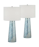 Marcus Modern Coastal Table Lamps 30" Tall Set of 2 Hand-Applied Mercury Glass Tapered Column White Drum Shade for Living Room Bedroom House Beds